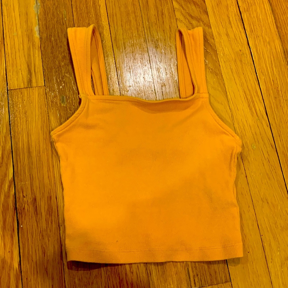 Forever 21 Mustard Yellow Women's Square-Neck Cotton Blend Crop Tank Top, Size S